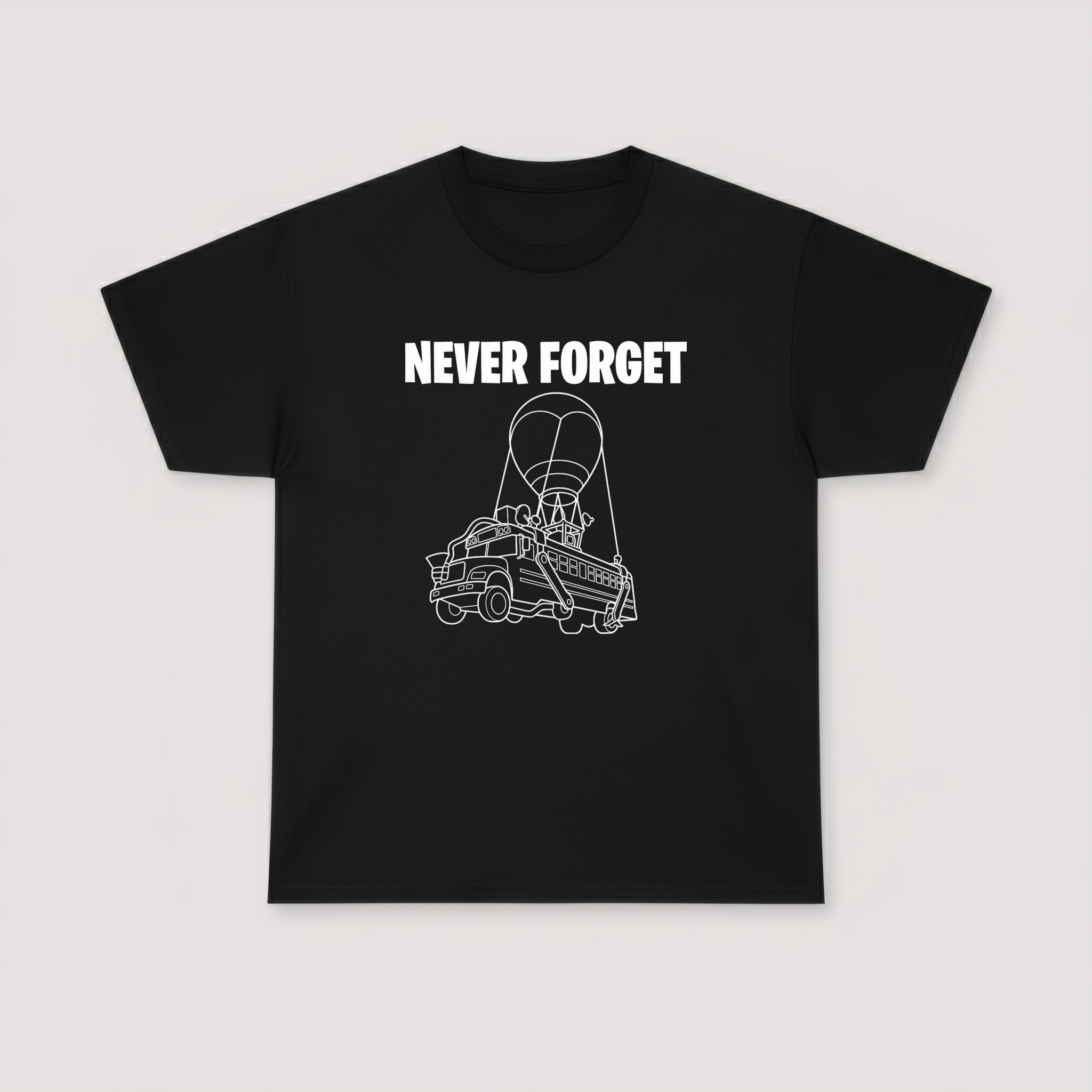 Fortnite NEVER FORGET Battle Bus Graphic Tee